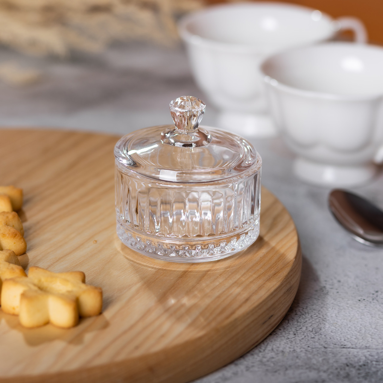 Цукерниця з кришкою Ø 6.5 см ваза цукерниця кругла скляна
