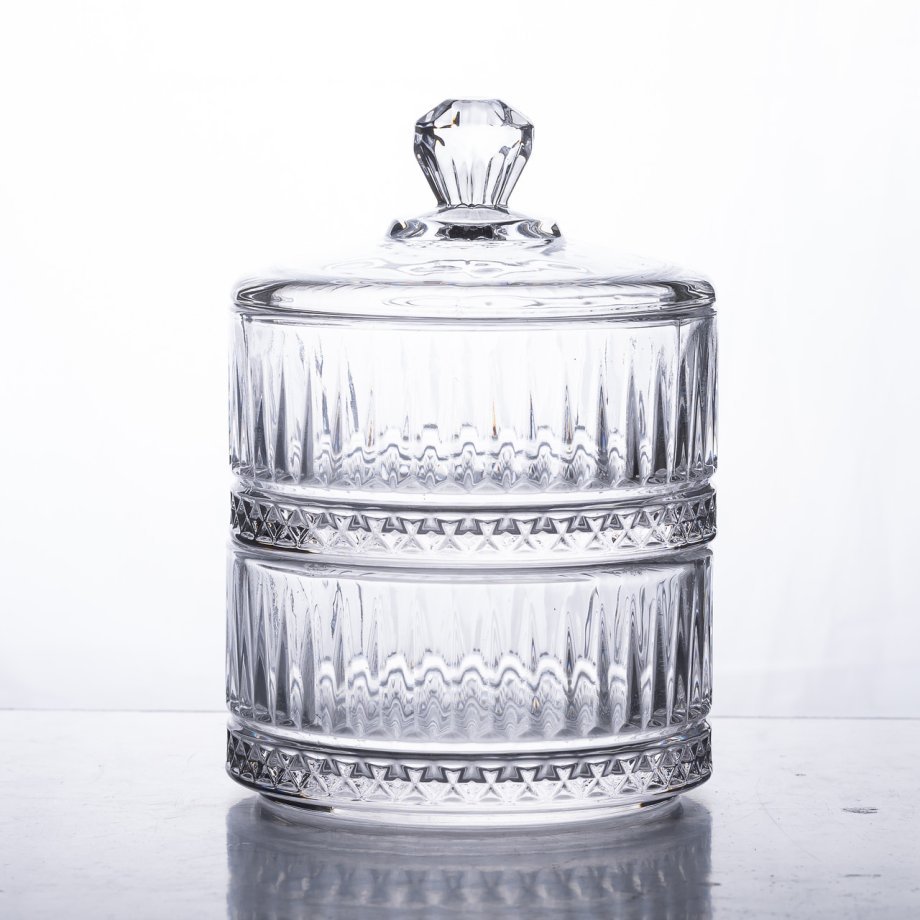 Цукерниця скляна дворівнева Ø 10 см кругла