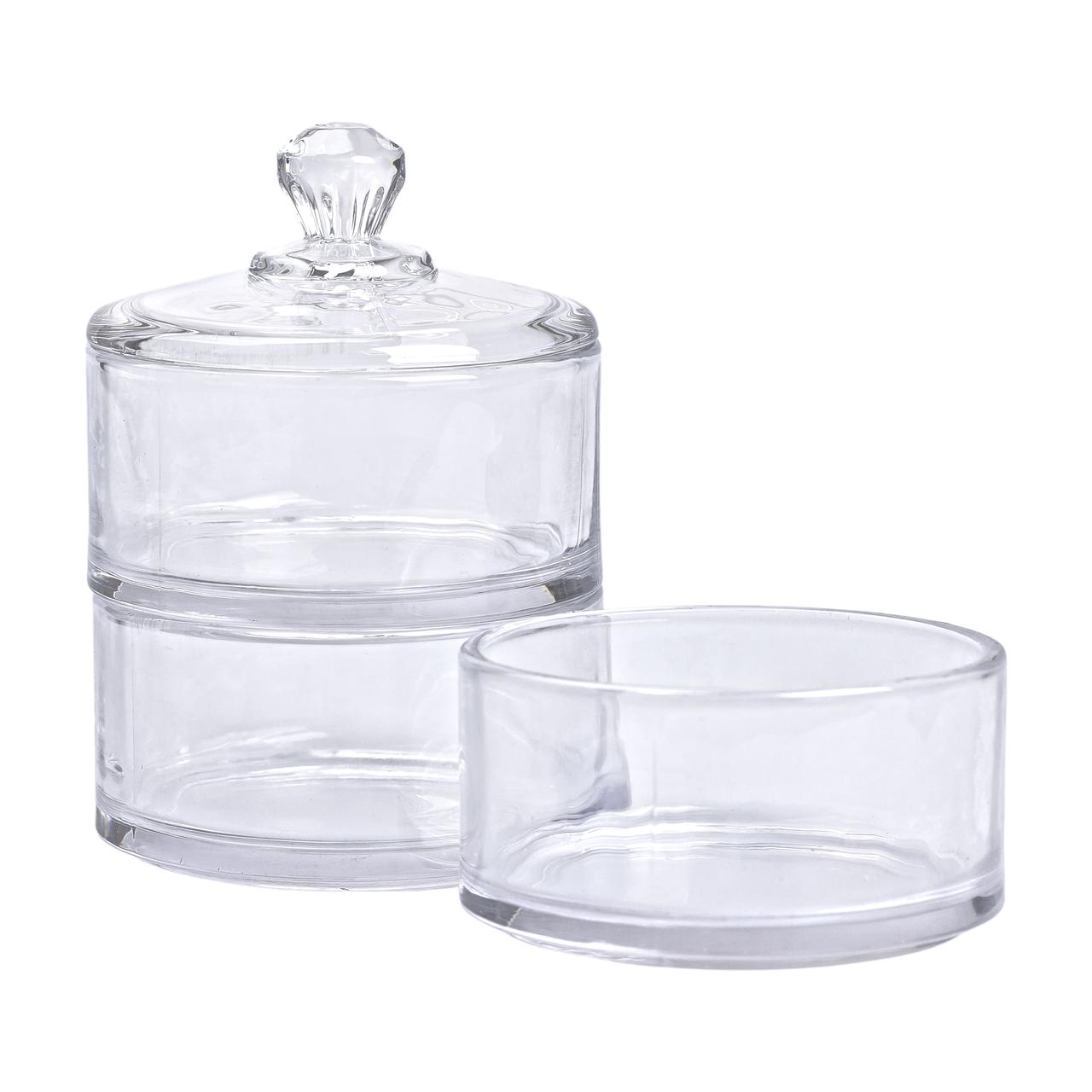 Цукерниця триярусна скляна Ø 10 см з кришкою