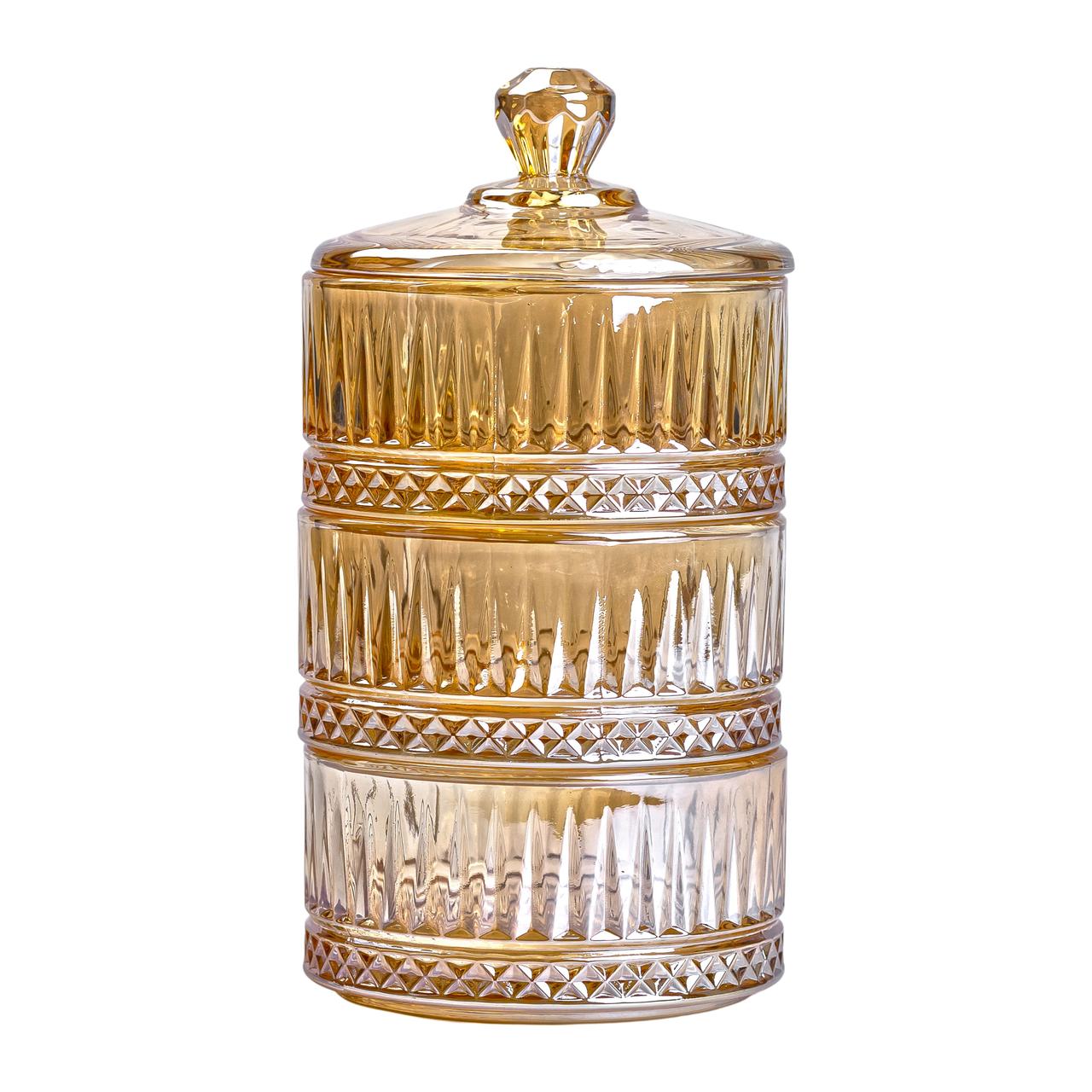 Цукерниця триярусна скляна Ø 10 см ваза цукерниця кругла з кришкою