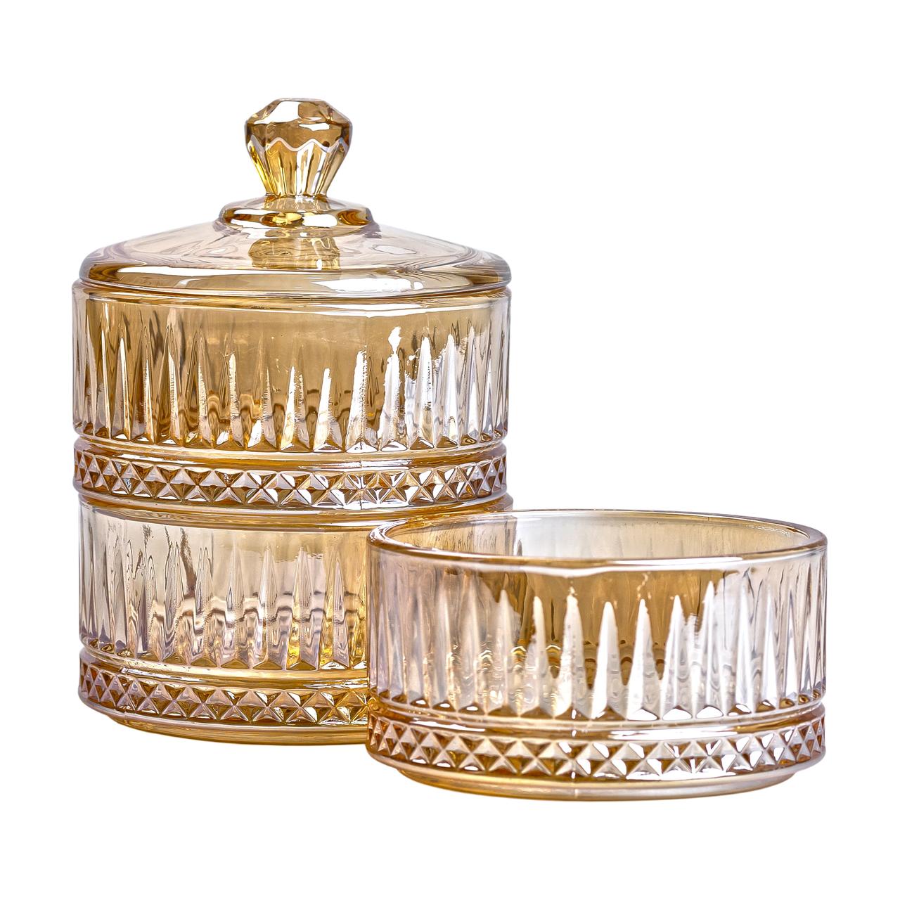 Цукерниця триярусна скляна Ø 10 см ваза цукерниця кругла з кришкою