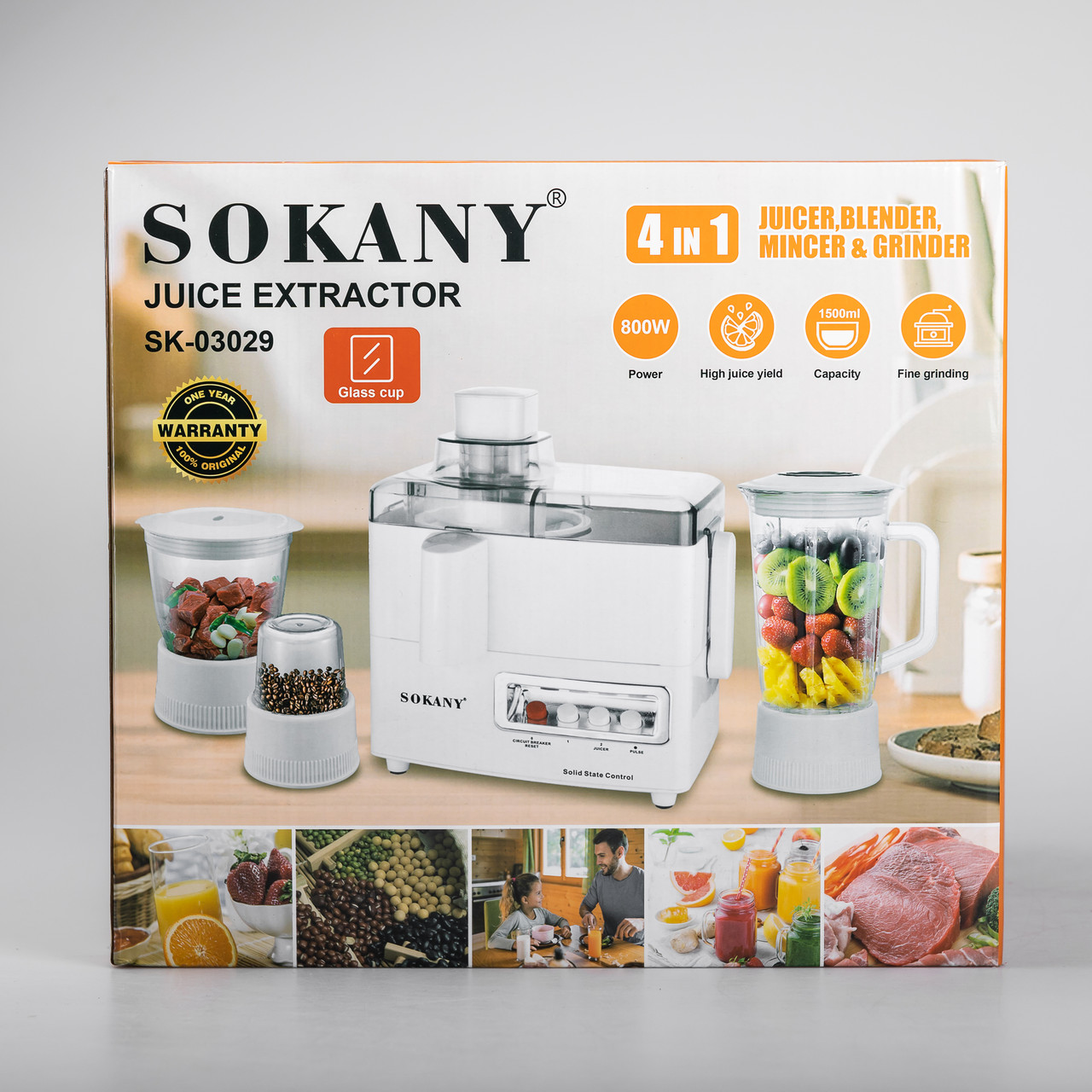 Кухонний комбайн із соковижималкою та кавомолкою 4 в 1 блендер 800 Вт Sokany