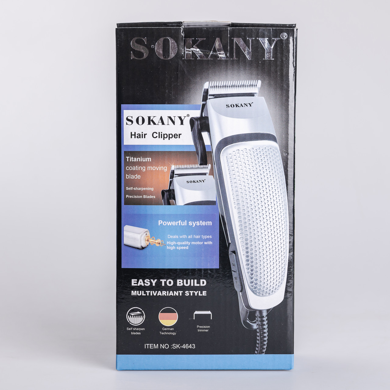 Машинка для стрижки волосся електрична 10 Вт універсальна 4 насадки Срібляста Sokany