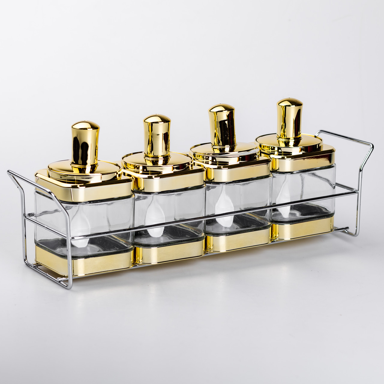 Набір банок для сипучих продуктів 4 штуки 350 мл скляні на металевій підставці