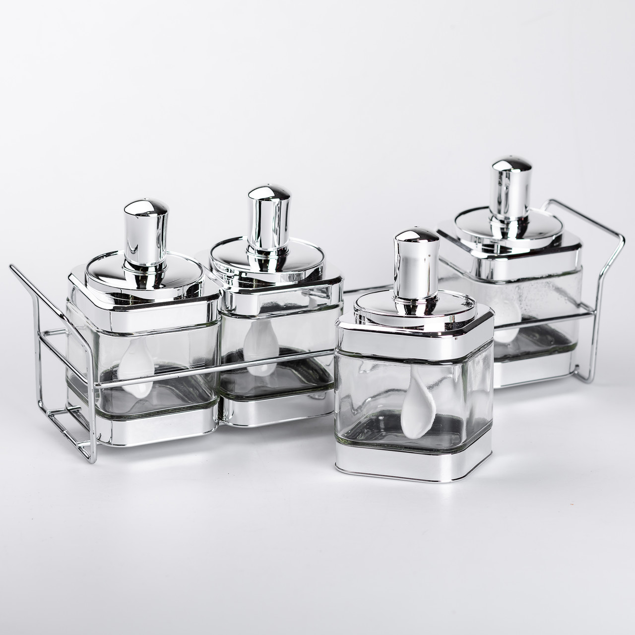 Набір банок для сипучих продуктів 4 штуки 350 мл скляні на підставці