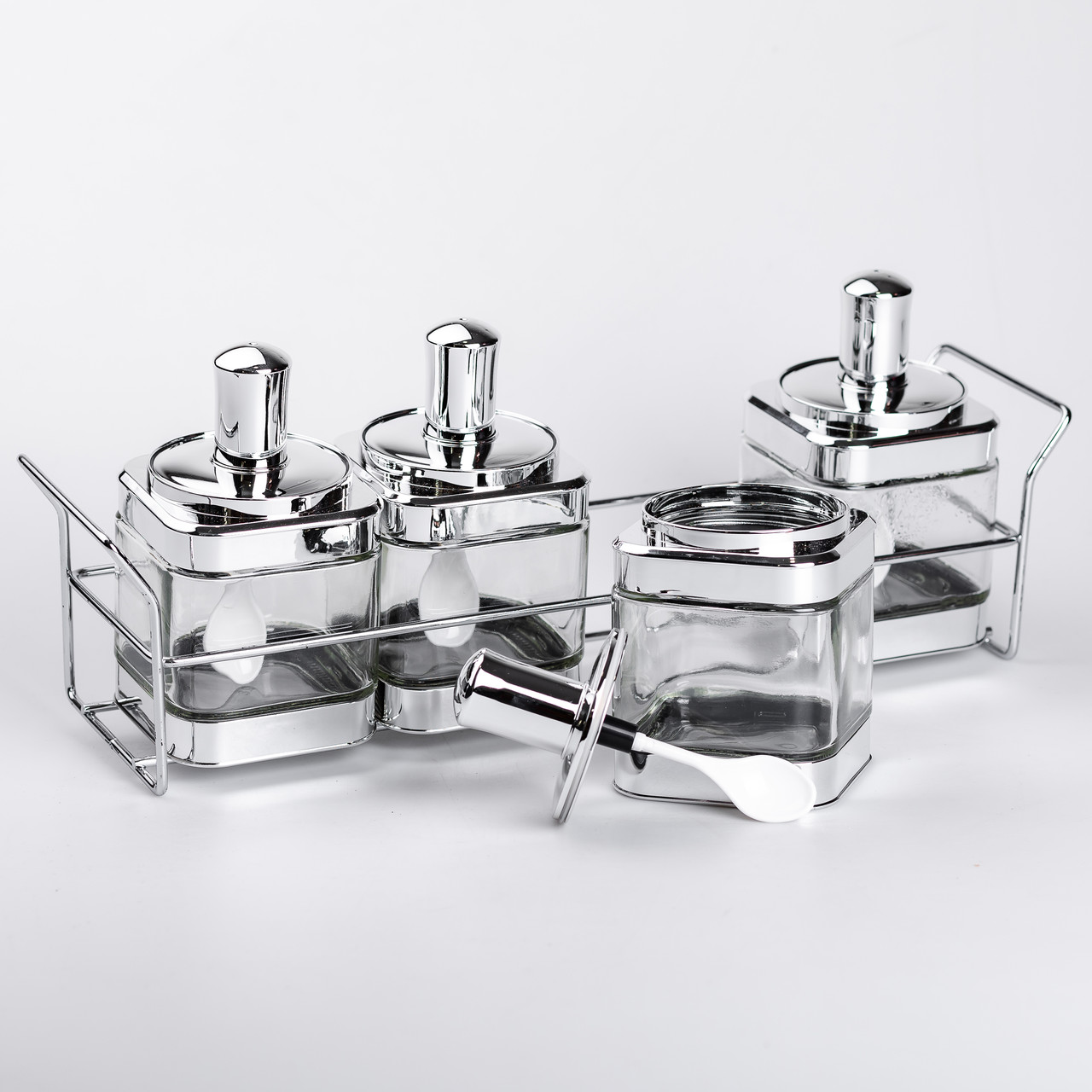 Набір банок для сипучих продуктів 4 штуки 350 мл скляні на підставці