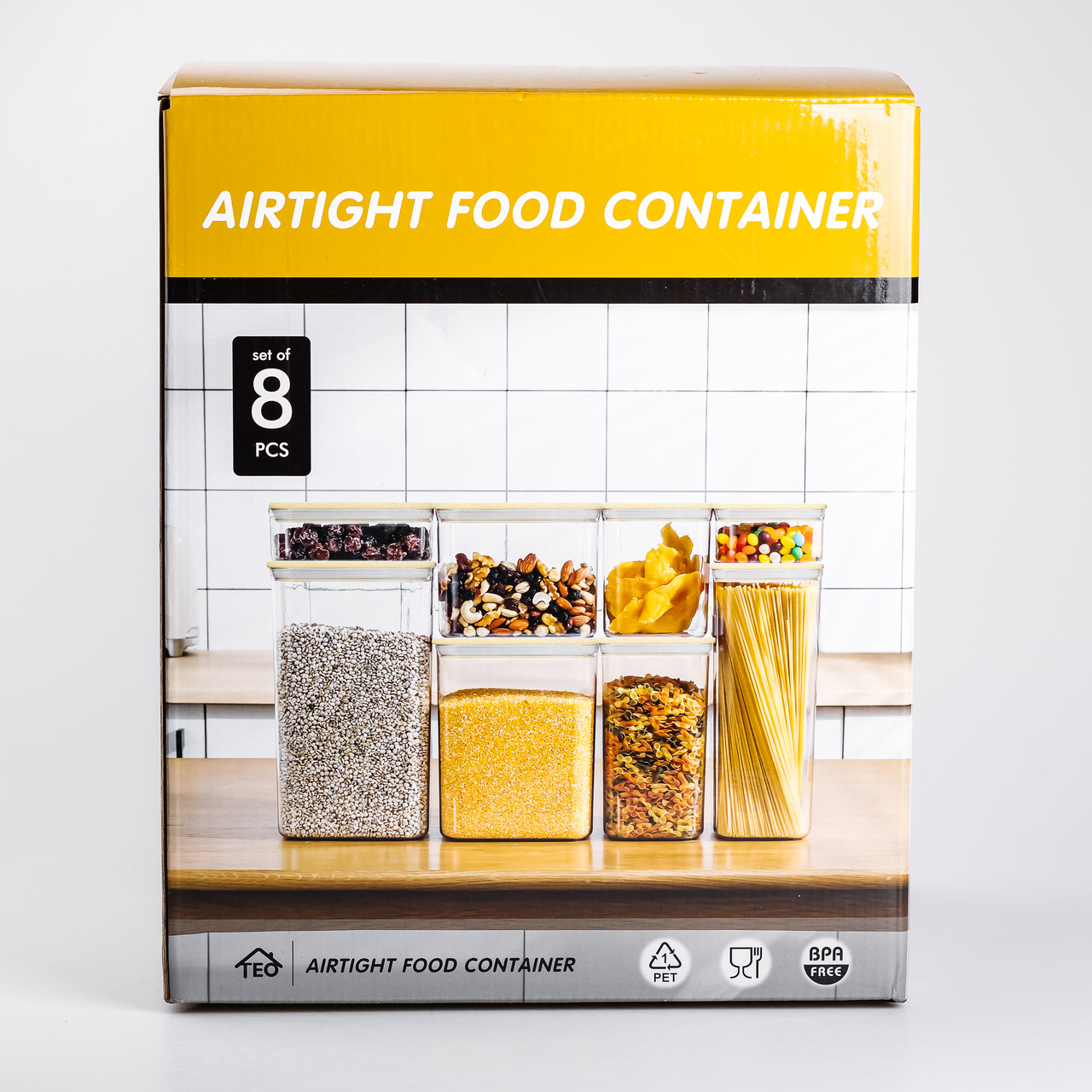 Набір банок для сипучих продуктів 8 штук ємності з бамбуковою кришкою