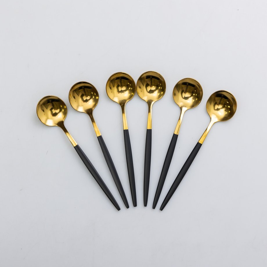 Набір чайних ложок 6 штук чайні ложки з нержавіючої сталі 12.9 см Чорний з золотом