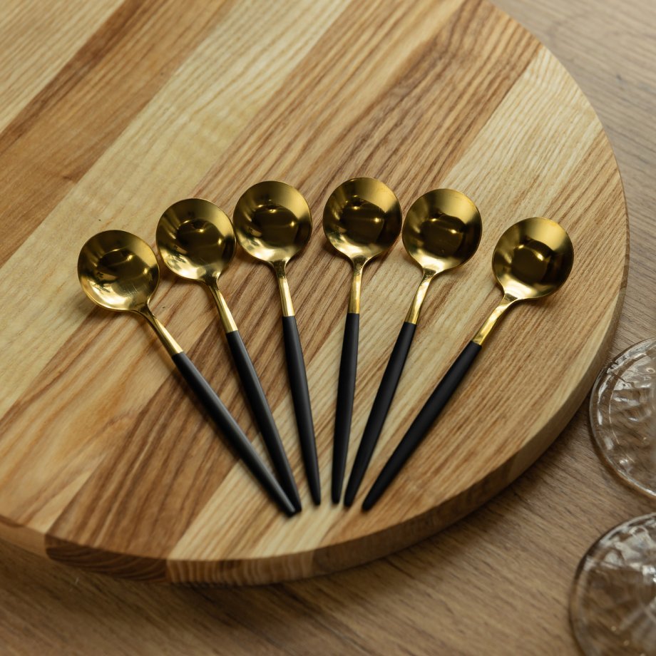 Набір чайних ложок 6 штук чайні ложки з нержавіючої сталі 12.9 см Чорний з золотом