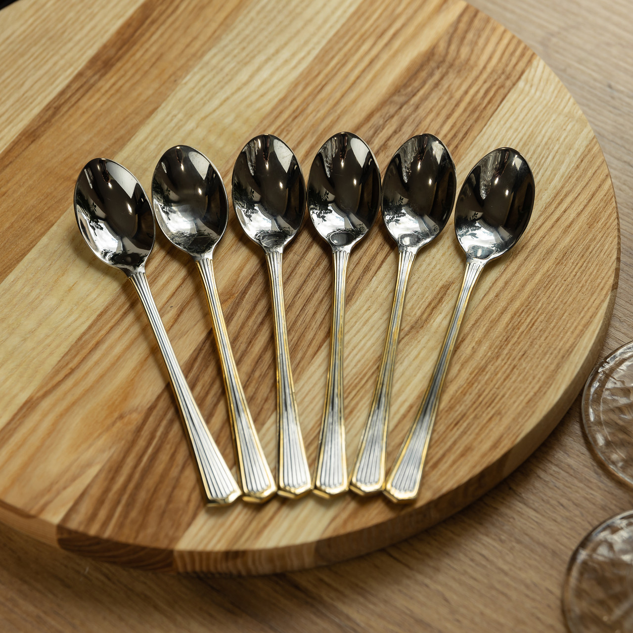 Набір чайних ложок 6 штук ложки для чаю з нержавіючої сталі 15.3 см Срібло із золотим обрамленням