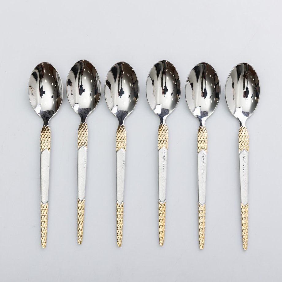 Набір чайних ложок 6 штук ложки для чаю з нержавіючої сталі 15 см Срібло з золотом
