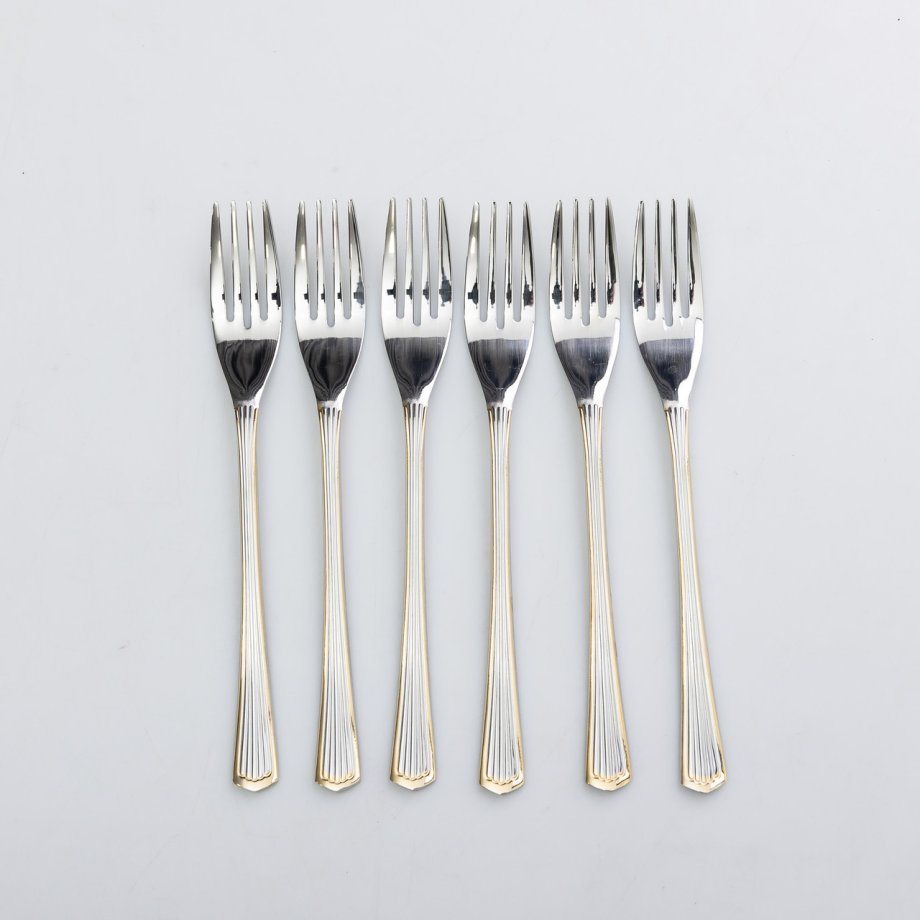 Набір десертних виделок 6 штук виделки для десерту з нержавіючої сталі 15.2 см Срібло із золотим оздобленням