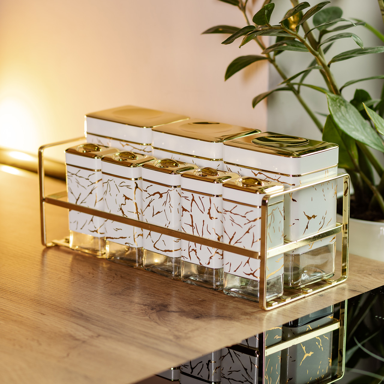 Набір для приправ та спецій на підставці 8 штук з кришками Білий