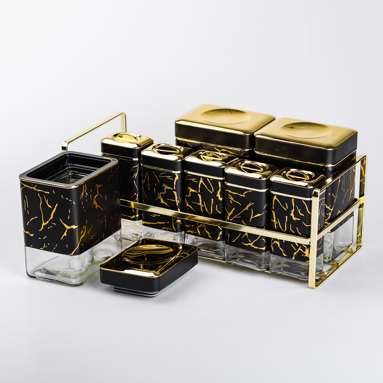 Набір для приправ та спецій на підставці 8 штук з кришками Чорний