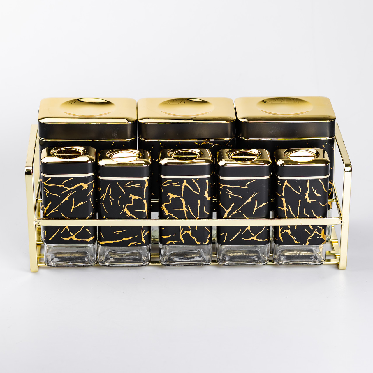 Набір для приправ та спецій на підставці 8 штук з кришками Чорний