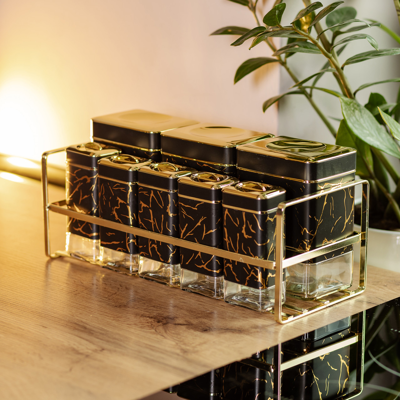 Набір для приправ та спецій на підставці 8 штук з кришками Чорний