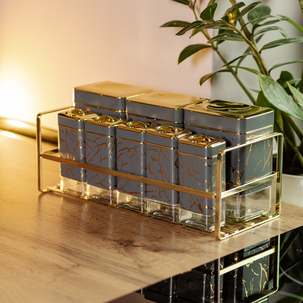 Набір для приправ та спецій на підставці 8 штук з кришками Сірий