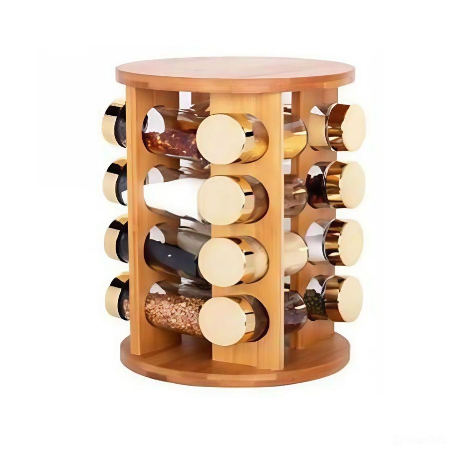 Набір для спецій на дерев'яній підставці 16 скляних ємностей для приправ