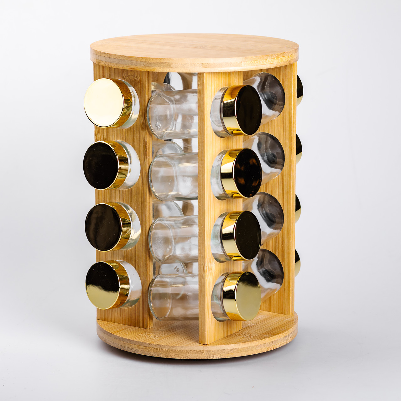 Набір для спецій на дерев'яній підставці 16 скляних ємностей для приправ