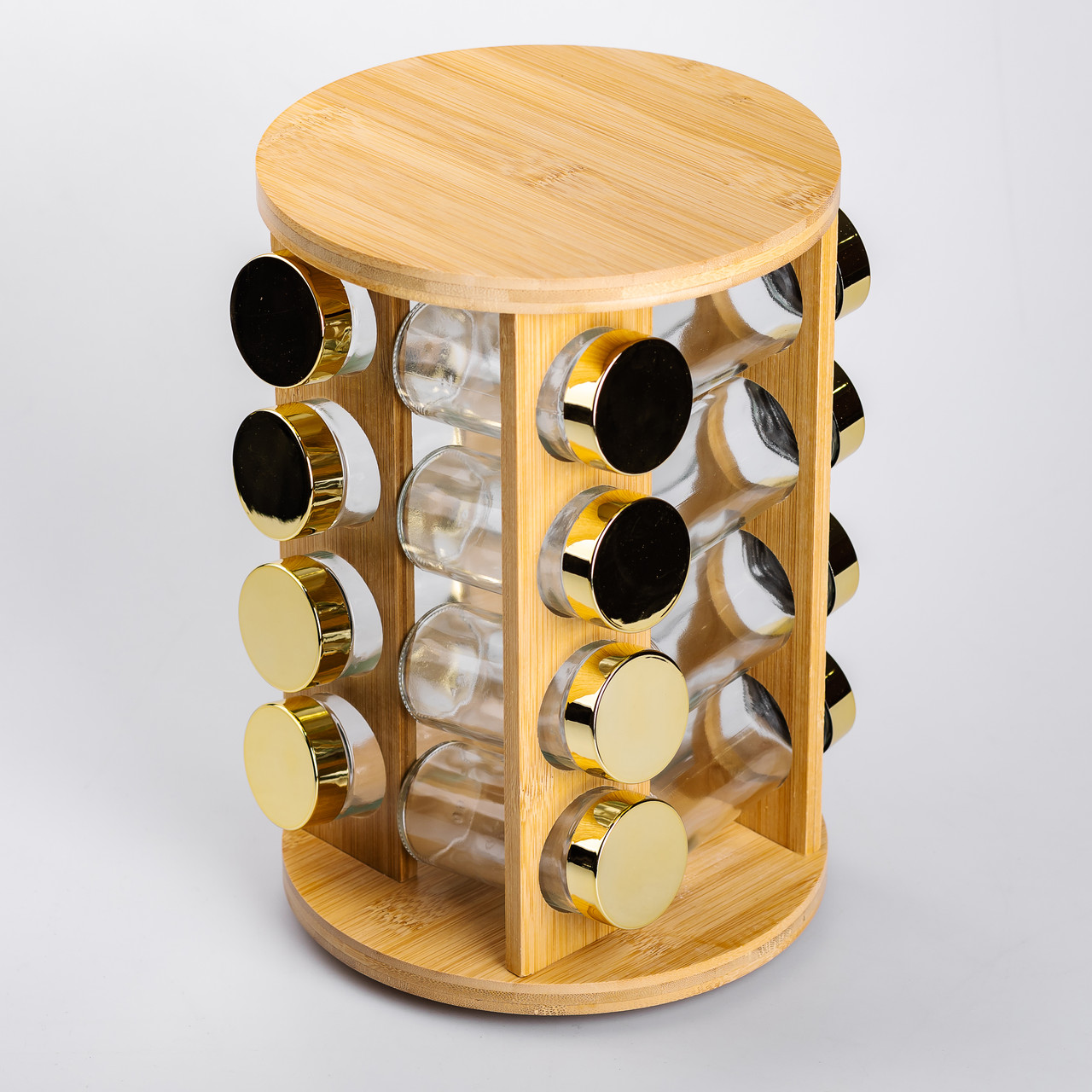 Набір для спецій на дерев'яній підставці 16 скляних ємностей для приправ