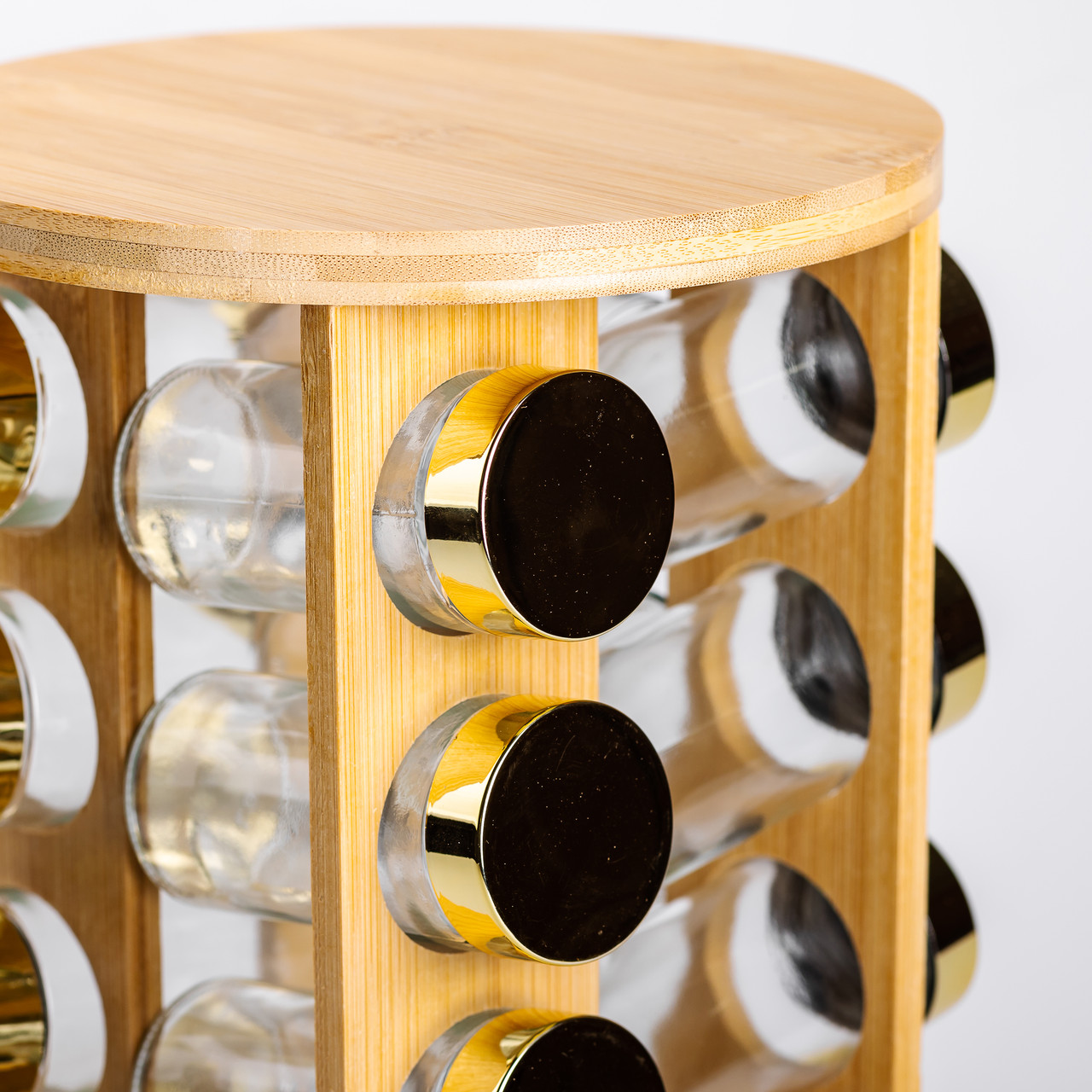 Набір для спецій на дерев'яній підставці 16 скляних ємностей для приправ