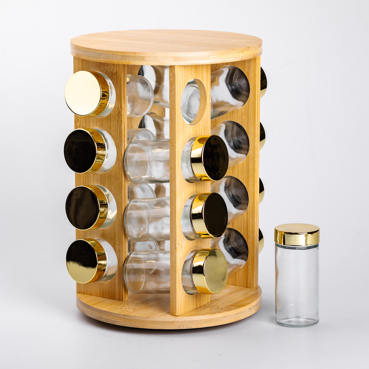 Набір для спецій на дерев'яній підставці 16 скляних ємностей для приправ