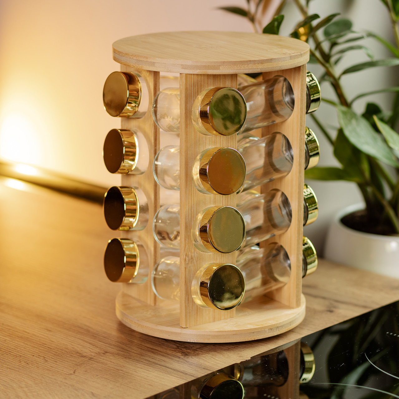 Набір для спецій на дерев'яній підставці 16 скляних ємностей для приправ