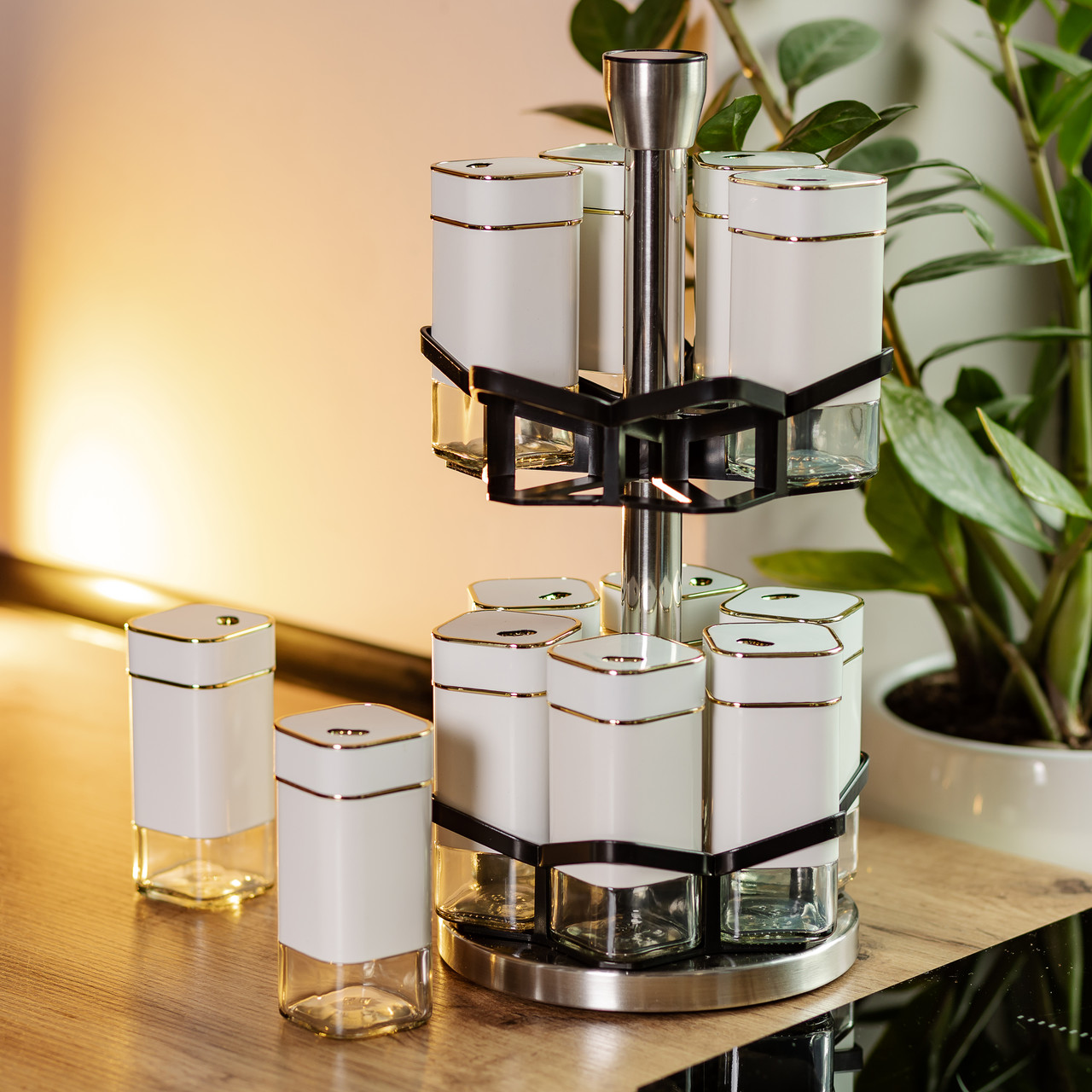 Набір для спецій на підставці 12 шт. 120 мл карусель для спецій Білий