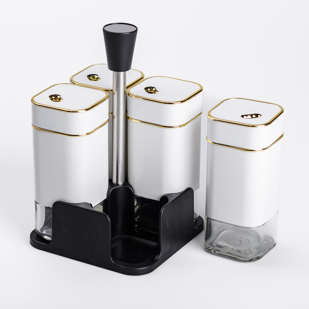 Набір для спецій на підставці 4 предмети 10х10х17 см ємності для приправ 120 мл Білий