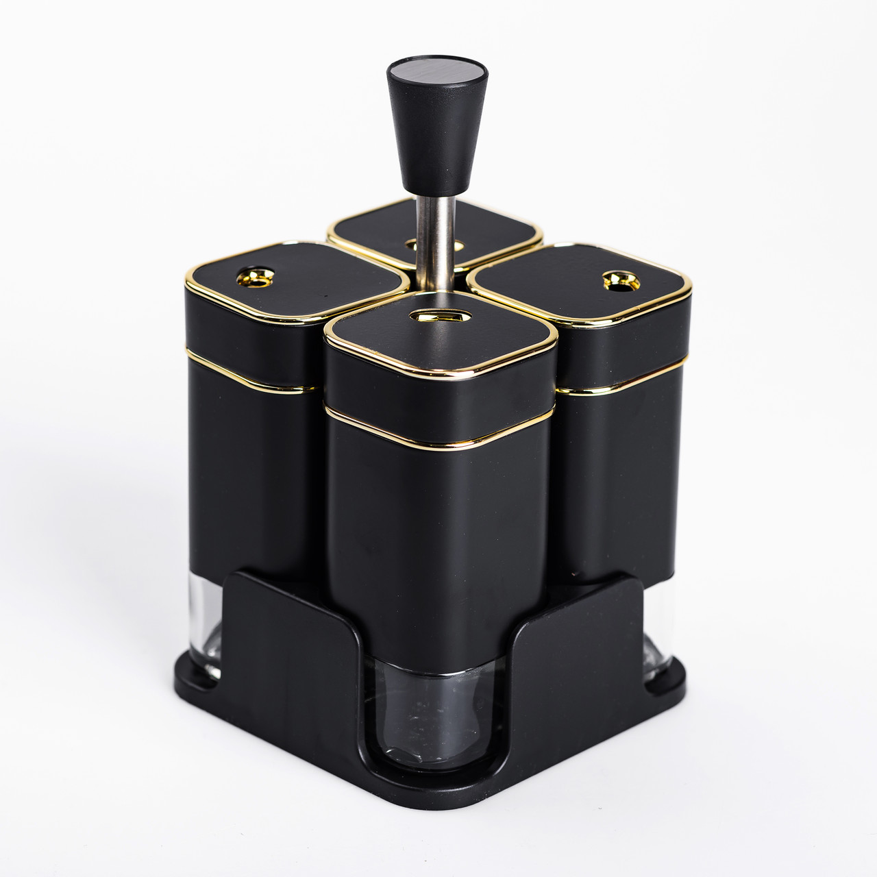 Набір для спецій на підставці 4 предмети 10х10х17 см ємності для приправ 120 мл Чорний