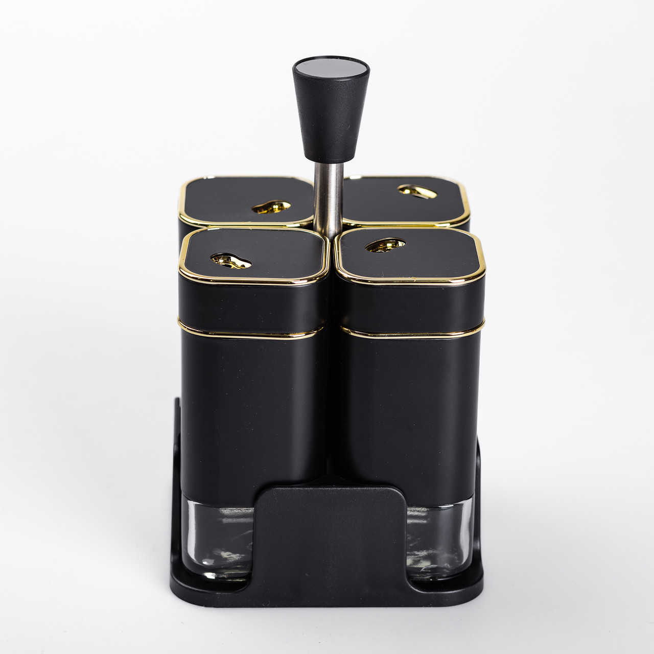 Набір для спецій на підставці 4 предмети 10х10х17 см ємності для приправ 120 мл Чорний