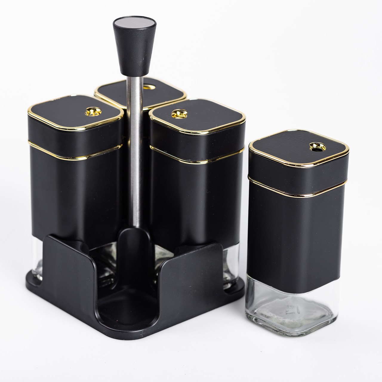 Набір для спецій на підставці 4 предмети 10х10х17 см ємності для приправ 120 мл Чорний