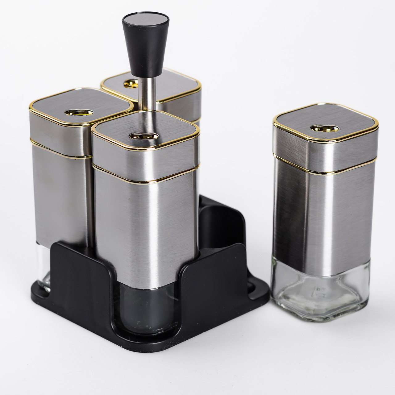 Набір ємностей для спецій 4 шт на підставці 120 мл Хром