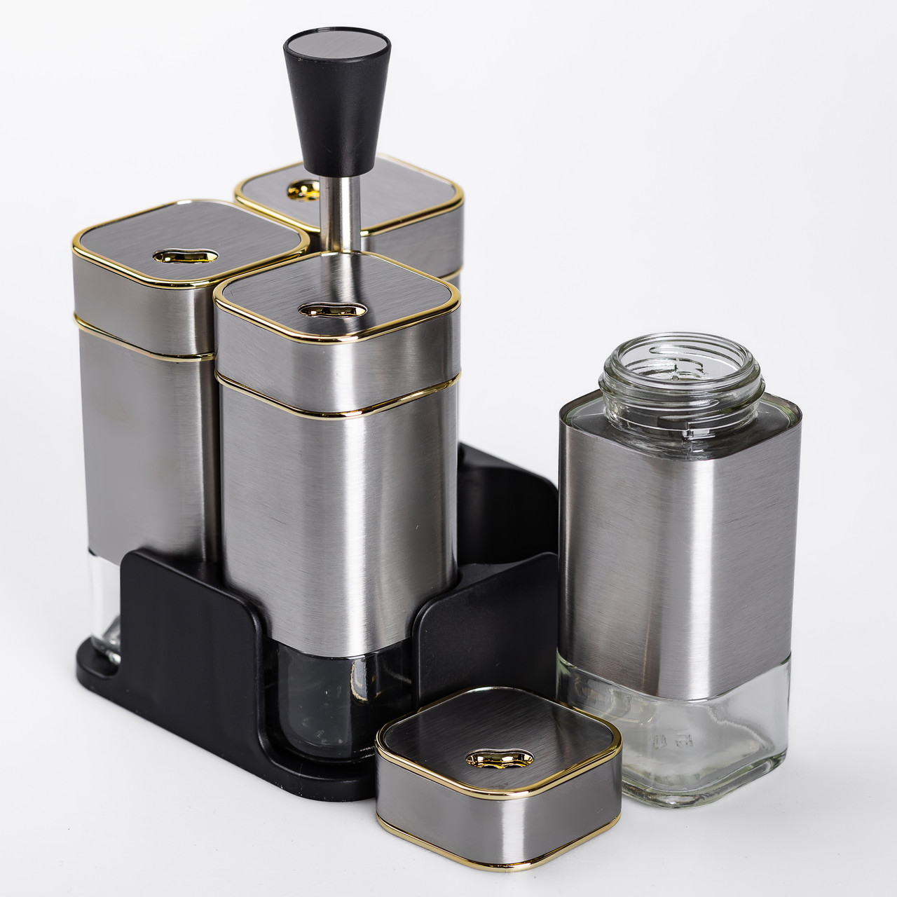 Набір ємностей для спецій 4 шт на підставці 120 мл Хром