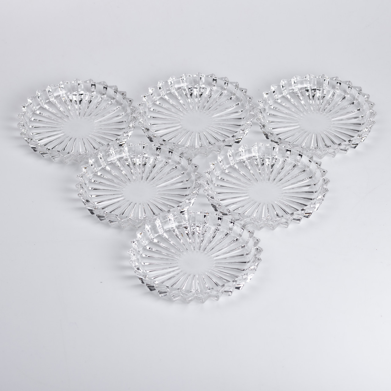 Набір із 6 тарілок для подачі по 12 см скляні прозорі круглі