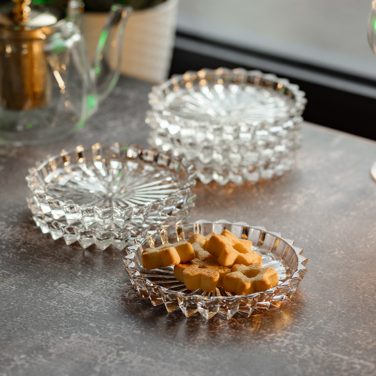 Набір із 6 тарілок для подачі по 12 см скляні прозорі круглі