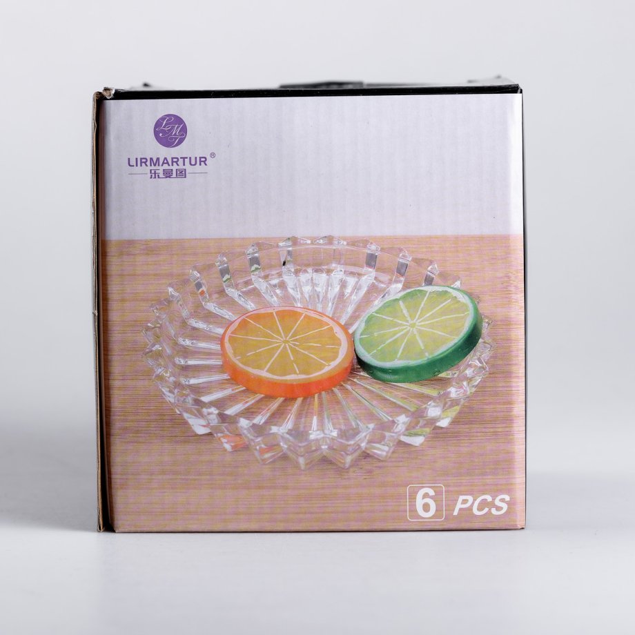 Набір із 6 тарілок для подачі по 12 см скляні прозорі круглі