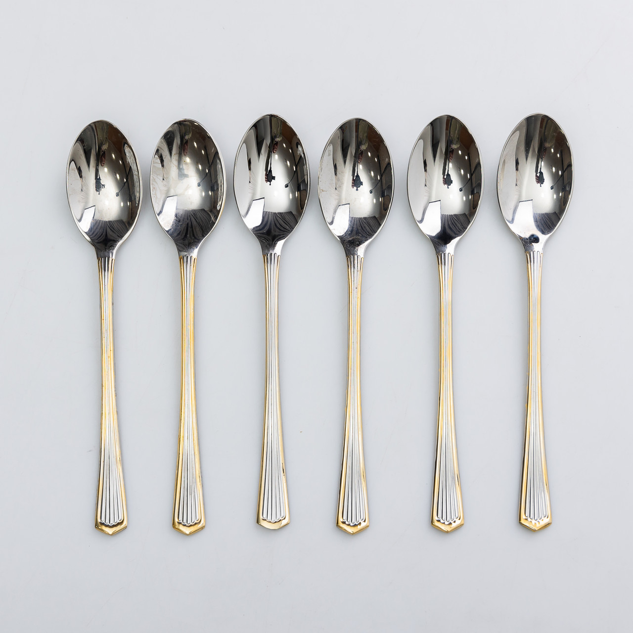 Набір кавових ложок 6 штук з нержавіючої сталі ложки для кави 12.3 см Срібло із золотим обрамленням