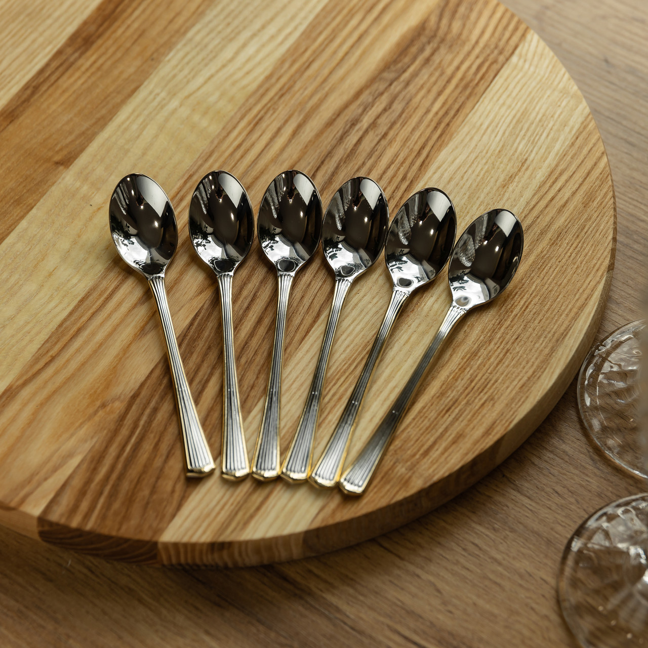 Набір кавових ложок 6 штук з нержавіючої сталі ложки для кави 12.3 см Срібло із золотим обрамленням