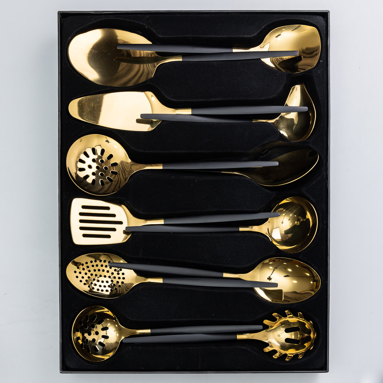 Набір кухонного приладдя 12 предметів столові прилади з нержавіючої сталі Золото з чорним