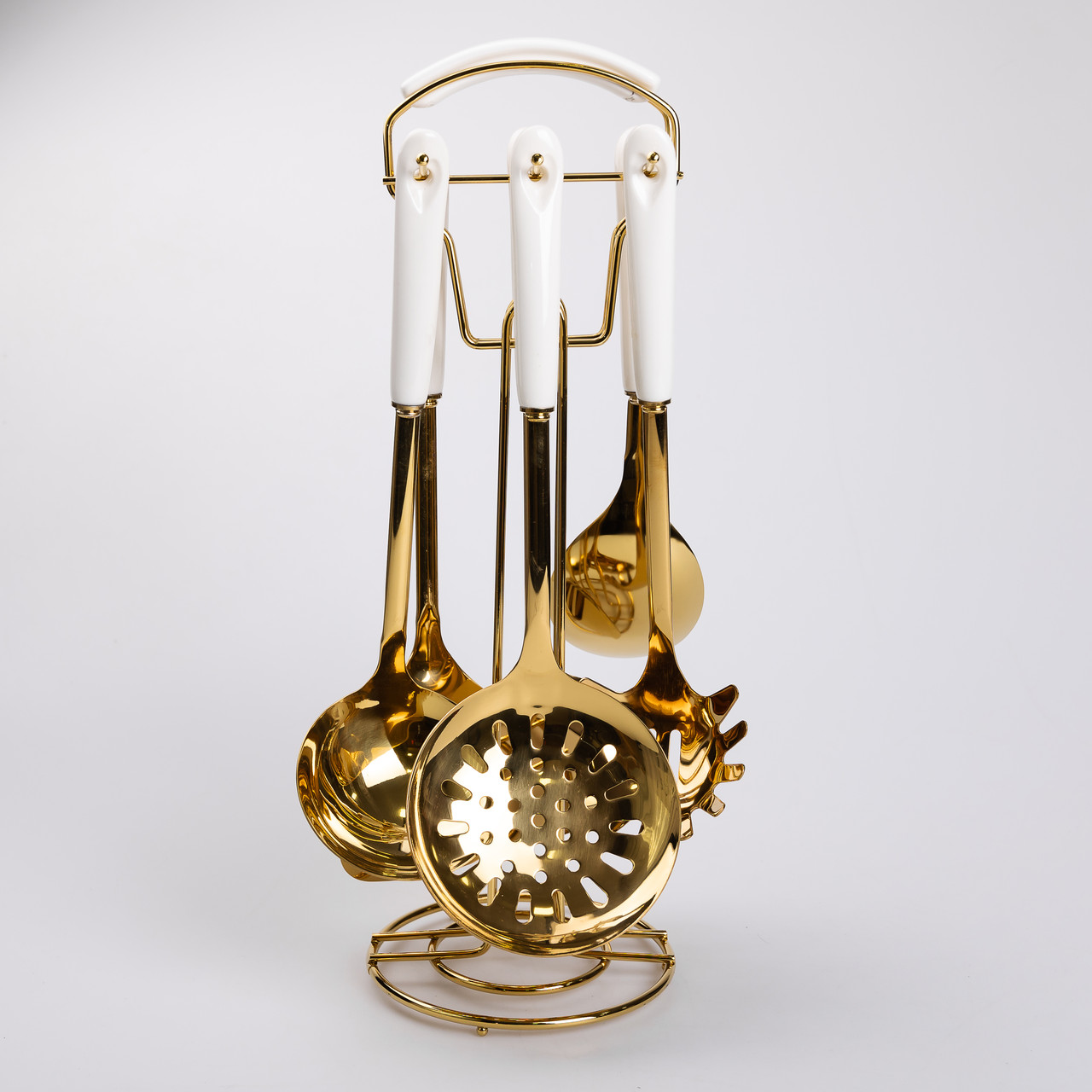 Набір кухонного приладдя на підставці 7 предметів кухонні аксесуари на підставці Білий із золотом