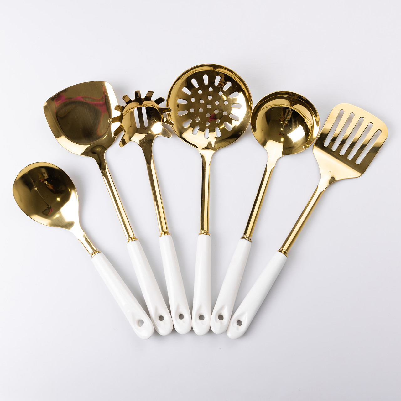 Набір кухонного приладдя на підставці 7 предметів кухонні аксесуари на підставці Білий із золотом