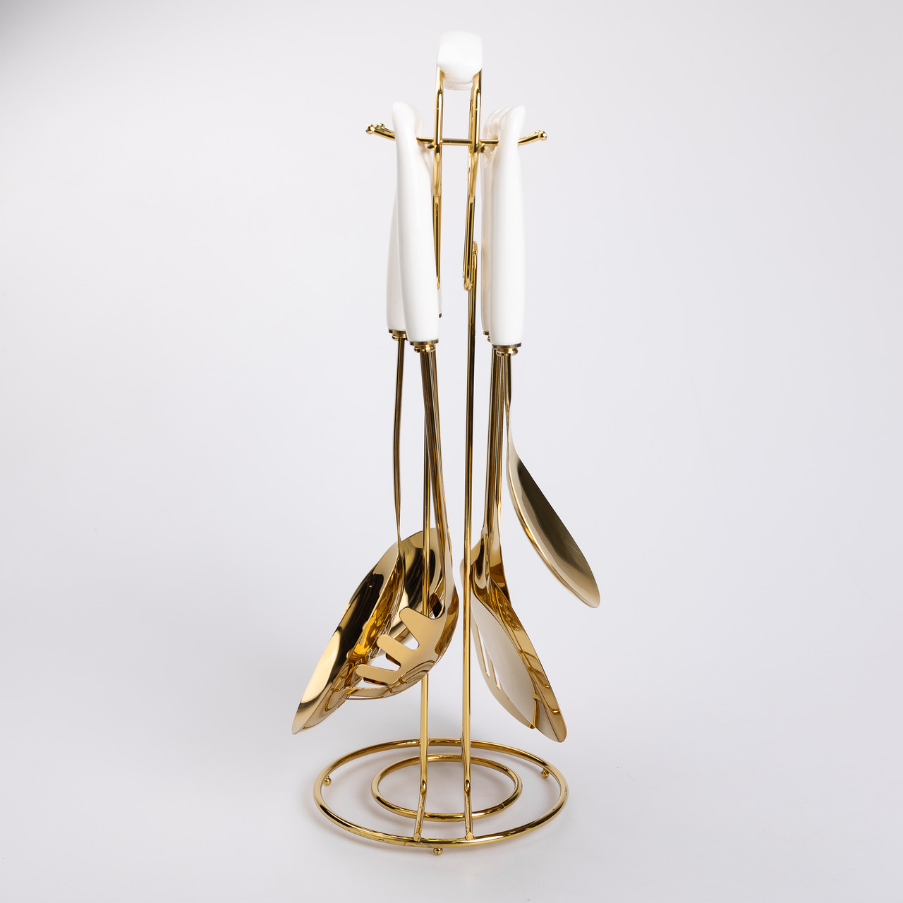 Набір кухонного приладдя на підставці 7 предметів кухонні аксесуари на підставці Білий із золотом