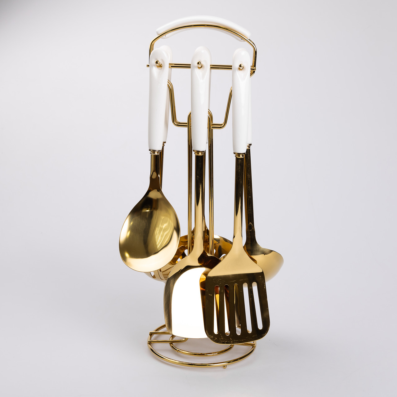 Набір кухонного приладдя на підставці 7 предметів кухонні аксесуари на підставці Білий із золотом