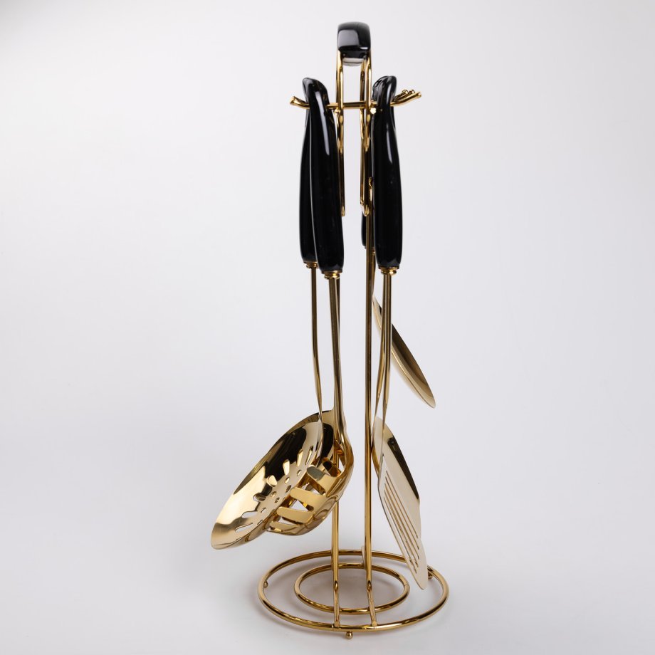 Набір кухонного приладдя на підставці 7 предметів кухонні аксесуари на підставці Чорний із золотом