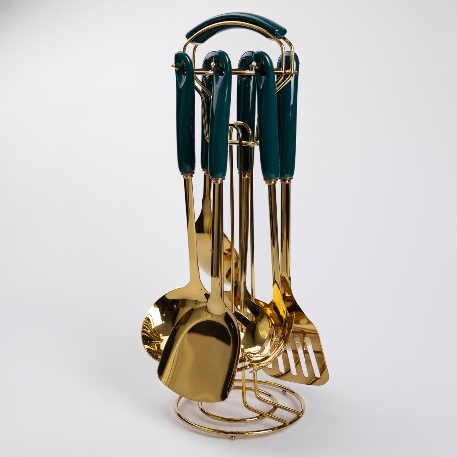 Набір кухонного приладдя на підставці 7 предметів кухонні аксесуари на підставці Смарагдовий