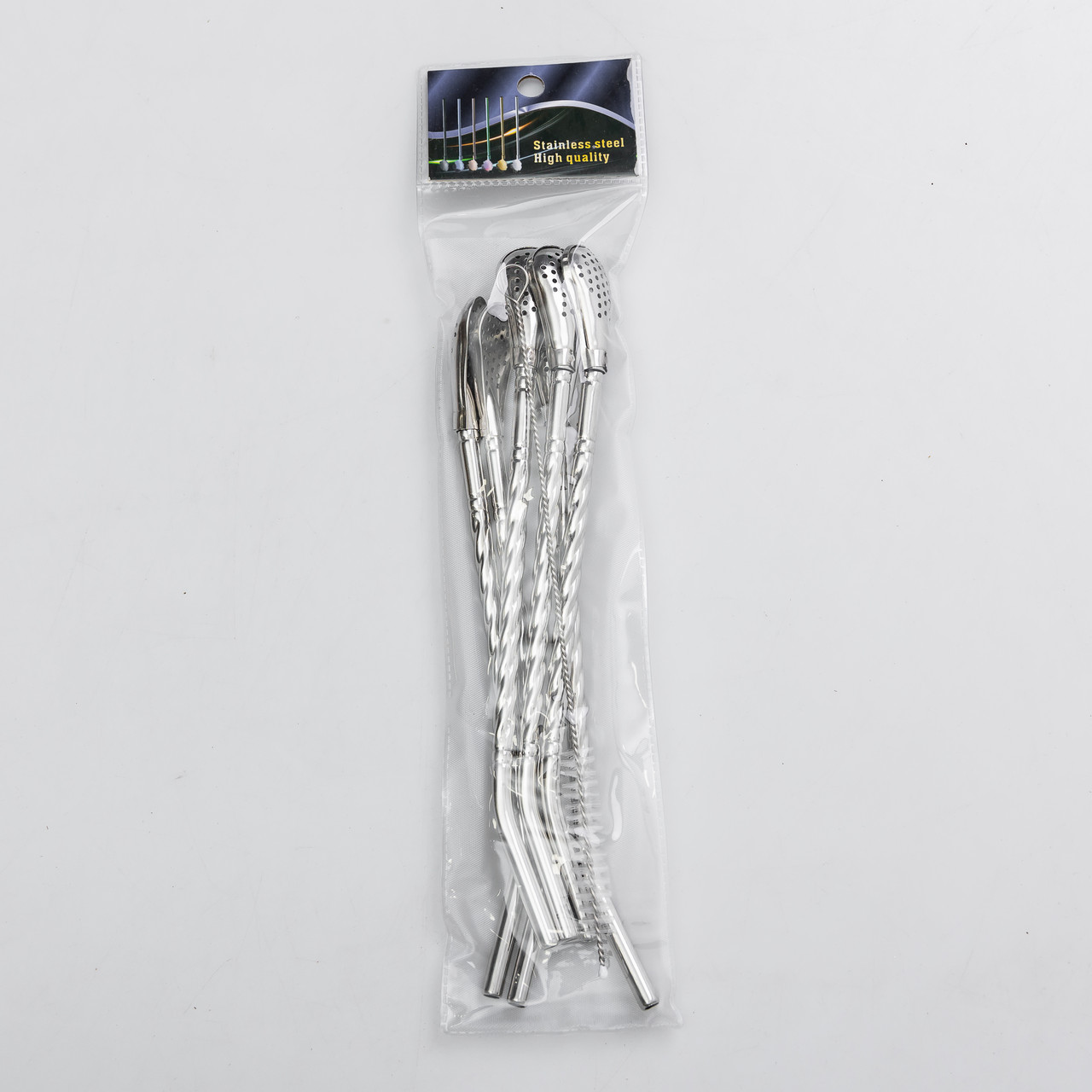 Набір багаторазових ложок-трубочок 6 шт для напоїв 19.5 см зі щіткою для миття з нержавіючої сталі Сірий