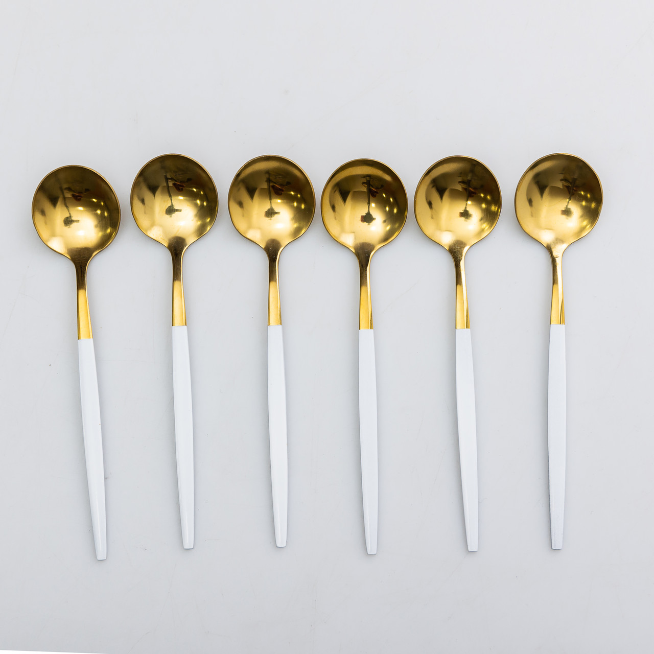 Набір столових ложок 6 штук ложки столові з нержавійки 21 см Білий із золотом