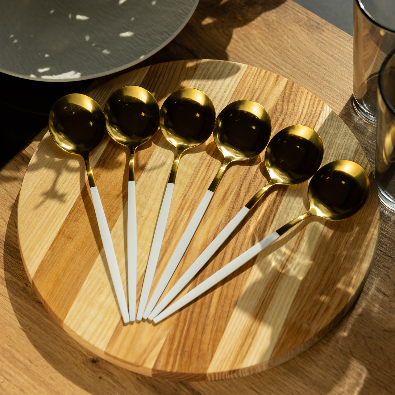 Набір столових ложок 6 штук ложки столові з нержавійки 21 см Білий із золотом