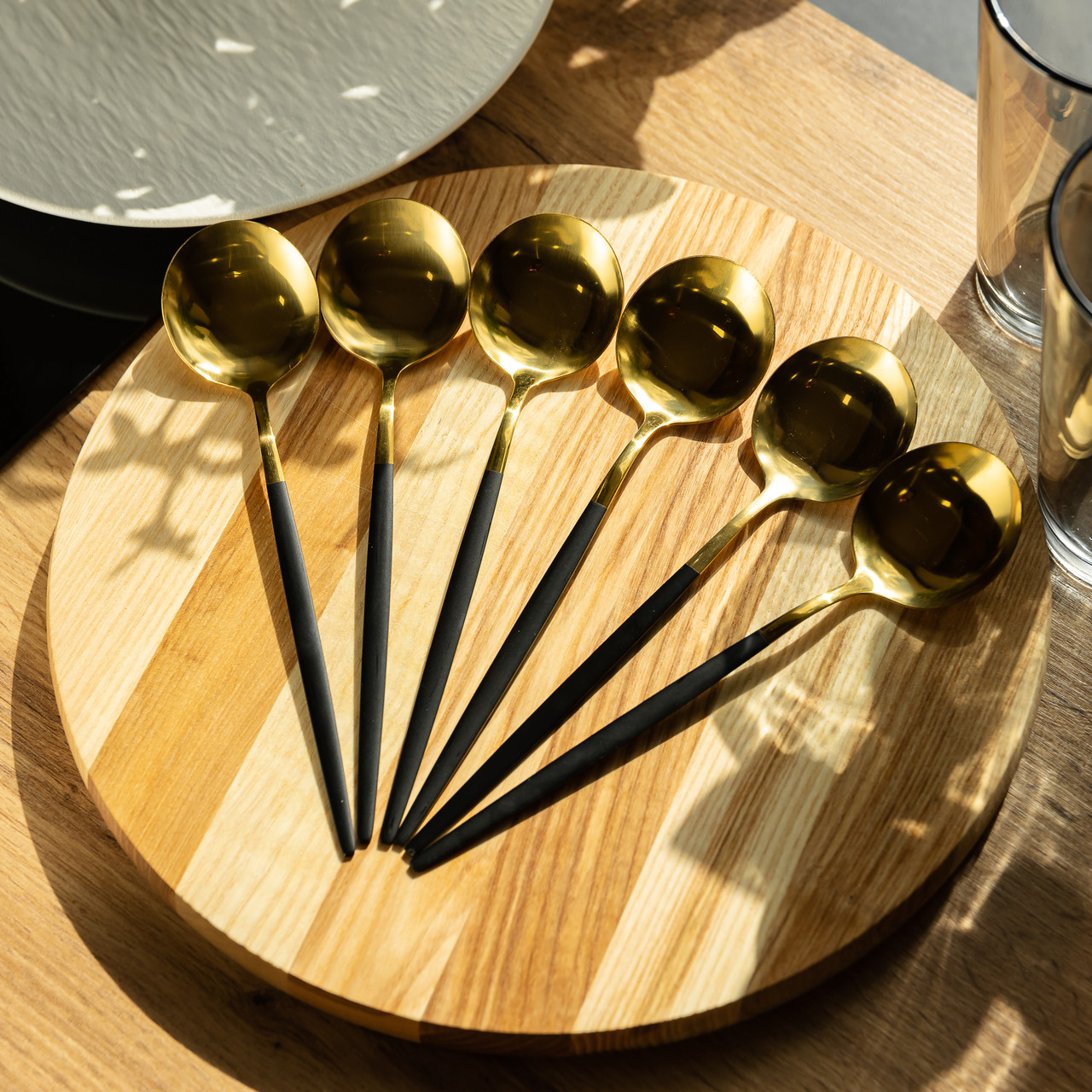 Набір столових ложок 6 штук ложки столові з нержавійки 21 см Чорний з золотом
